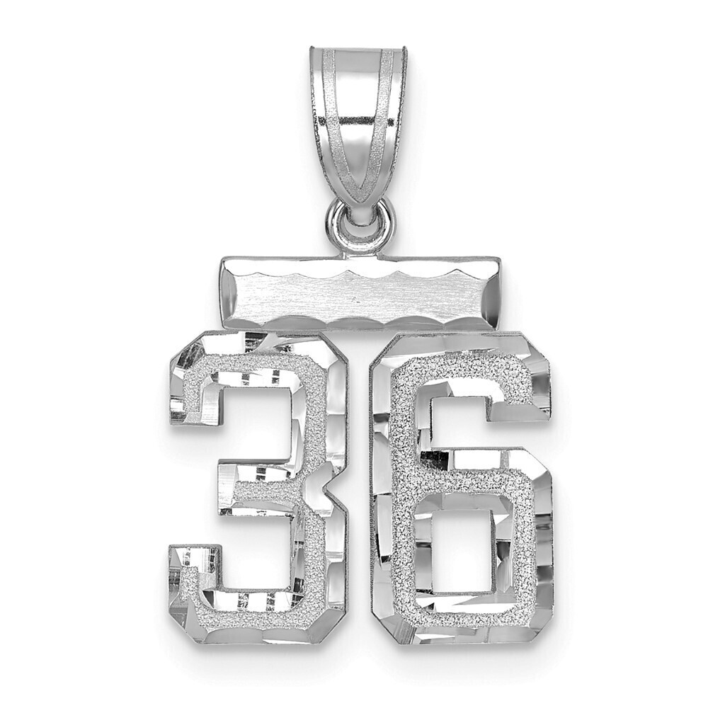14k White Gold W Small Brushed Diamond-cut Number 36 Charm